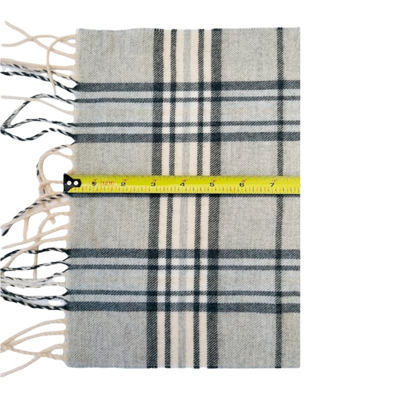 Pure Pashmina Wrap Silver Grey 3 Ply Plaid Scarf 12"x52" - Picture 4 of 5